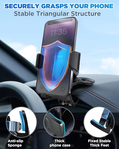 IPOW Car Dashboard Phone Clip Holder, 360 Degrees Rotation Dash Steering Wheel Phone Clamp Mount Compatible with iPhone 15 14 13 Pro Max and 4-7 Inch Smartphones (NOT Universal - Please Check)