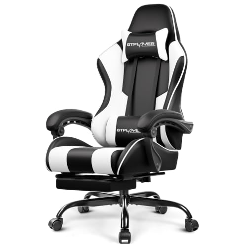 GTPLAYER Gaming Chair, Computer Chair with Footrest and Lumbar Support, Height Adjustable Game Chair with 360°-Swivel Seat and Headrest and for Office or Gaming (Pearl White) - Image 2
