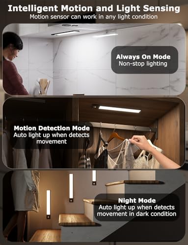 12" Under Cabinet Lighting Wireless, Remote, Motion Sensor, 8Pack, Black - Image 6