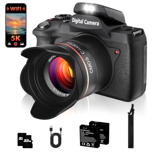 5K 64MP Digital Camera, Built-in Mic, Anti-Shake Night Vision 18X Zoom