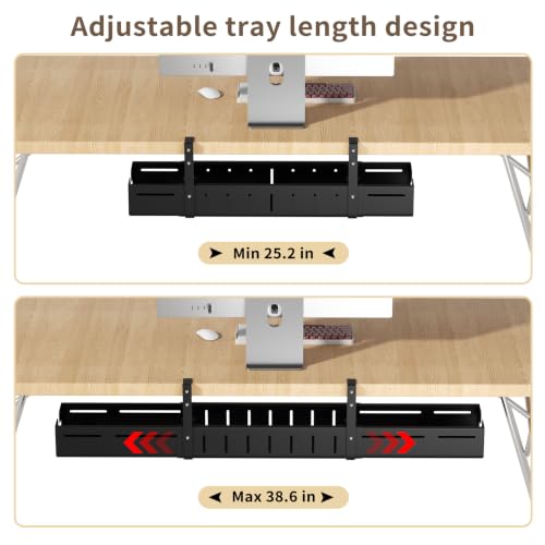 Under Desk Cable Management Tray,Expandable 25.2" – 38.6",Black