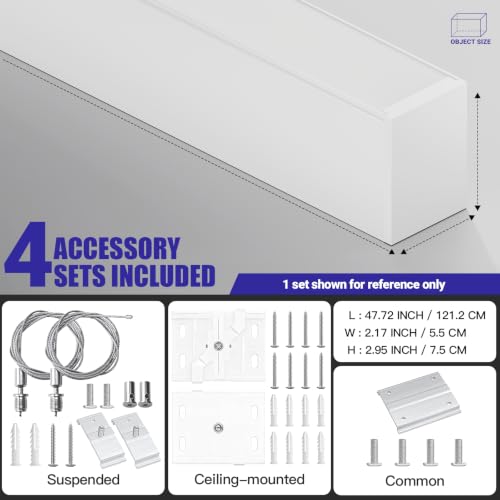 JTT 4FT LED 4Pack White Linear Light,50W/40W/30W Linkable Office Light
