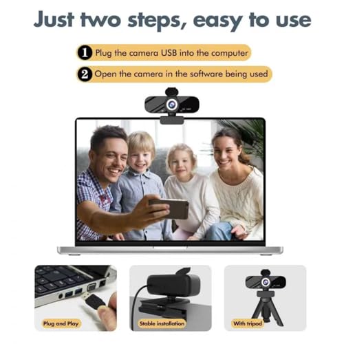 Tewiky Full HD Webcam with Built-in Microphone and Rotatable Tripod, 1080P Video and Wide Angle Camera, Privacy Cover, for Desktop PC or Laptop Computer - Image 4