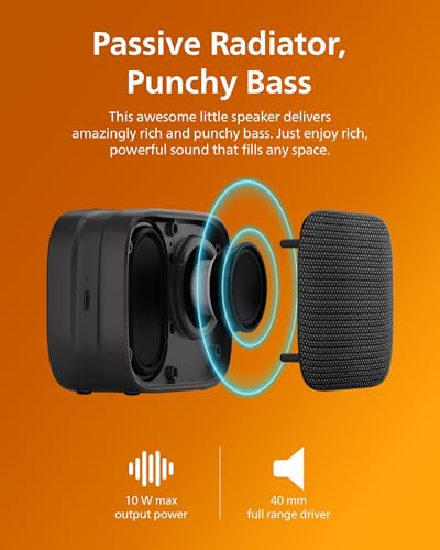 Philips S1509 Portable Bluetooth Speaker,Wireless Speakers with Extra Bass,Quality Sound,12 H Battery,TWS Pairing,Support Stereo Sound,Bluetooth 5.3,IPX7 Waterproof,for Indoor & Outdoor,Small,Black