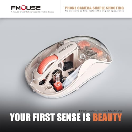 FMOUSE Transparent Wireless Mouse, Tri-Mode Bluetooth & 2.4GHz, Cream