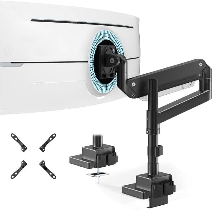 Single Monitor-Arm Heavy Duty for 24-57-inch - Ultrawide Aluminum Single Pole Monitor Mount,Fully Adjustable, Ideal for Gaming, Office & Home Use, Max Load 59.4lbs, VESA 75/100/200 mm, Black