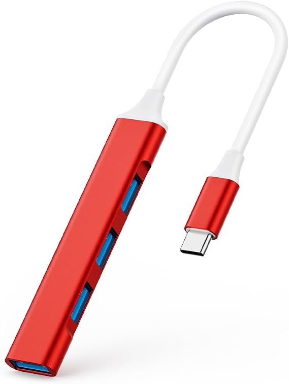Mac USB C Adapter - Type C USB Adapter Hub with 4 Ports: 1 USB 3.0 + 3 USB 2.0, Ultra-Slim Aluminum Design, 5Gbps Transfer, Adapter for Mac USB C, Type C USB Hub (Red)