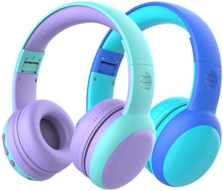 gorsun Kids Bluetooth Headphones, Portable Wireless Headset for Kids, Bluetooth 5.3, Over-Ear Toddler Headphones with Microphone, 85dB Volume Limited, 40 Hours Playtime (Purple+Blue)