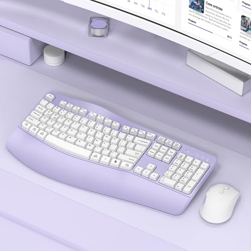 Wireless Keyboard and Mouse Combo,2.4G Ergonomic Wave Keys(Purple) - Image 7