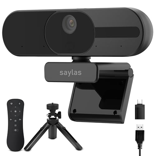 saylas 4K Webcam with Microphone and Speaker, 120° FOV Wide Angle Web cam with Remote, Noise-Cancelling Mics, Auto Focus, Privacy Cover, Plug & Play Web Camera for Computer, USB Webcam for Pc, Laptop