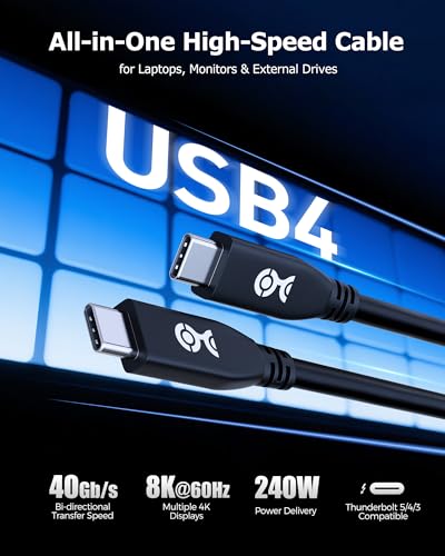 Cable Matters 40Gbps USB4 Cable, Thunderbolt 4/5 Compatible, 6.6ft, Black