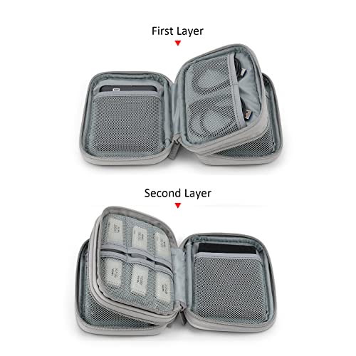 Dual Hard Drive Case Double Layers 2.5 inch External Drive Storage Carrying Bag Waterproof Shockproof for Organizing HDD and Electronic Accessories, PU Leather Gray
