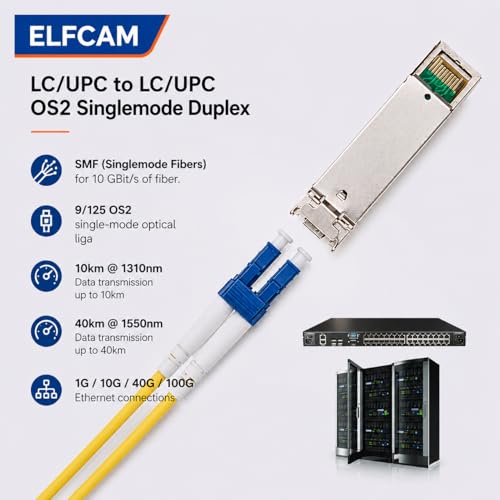 Elfcam® Fiber Optic Jumper Cable LC/UPC to LC/UPC OS2 Duplex Single Mode 9/125um (0.5m)