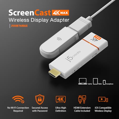 j5create ScreenCast 4K Max Wireless Display Adapter with Enhanced Antenna