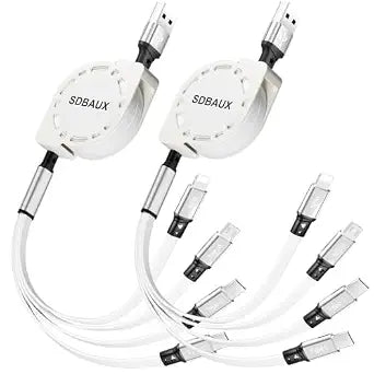 Multi Charging Cable,USB A to 4 in 1 Retractable Lightning/Dual Type-C/Micro Port Fast Charger Cord for iPhone 17 16 15 14 13 12 Pro Max,Galaxy S24/S23,Cell Phones Tablets Universal Use（2Pack-3.3ft）
