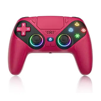 Dinosoo RGB Wireless Gamepad for PS5/PC/Mobile – Bluetooth Controller with Turbo, Macro, Dual Vibration, 6-Axis Gyro, Audio Jack, Speaker, 1000mAh Battery (Red)