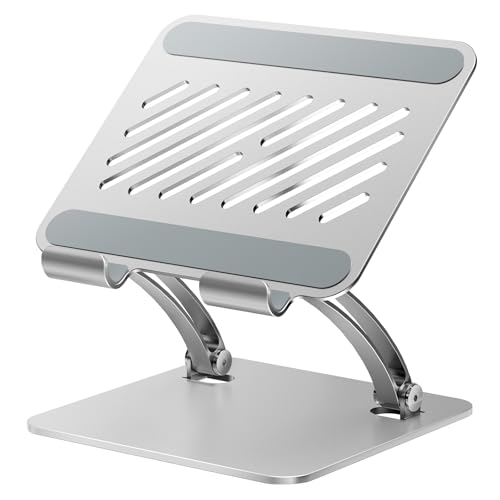 tounee Tablet Holder Stand, Dual Rod Adjustable Aluminum Desktop Stand, Compatible with 4.7-16.9" iPads, Surface Tablets, Portable Monitors, Kindle & More (Silver)
