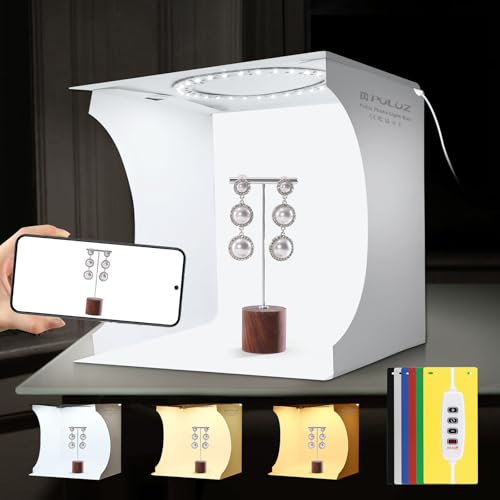 PULUZ Light Box Mini Photo Studio, 72 Pcs LED Lights with Adjustable White/Warm/Soft Lighting, 6-Color Backdrops, Portable Photography Lightbox for Small Product Display