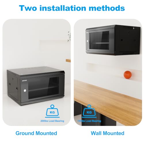 6U Wall Mount Server Rack Enclosure with Locking Glass Door, Removable Side Panels, 17.7inch Depth, Network Cabinet for 19" IT Equipment, A/V Devices, 200 lbs Max. Ground-Mounted Load Capacity
