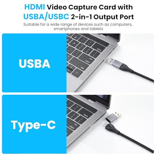 ELUTENG 4K HDMI Game Capture Card, USB 3.0/Type-C 1080P 60FPS Low Latency