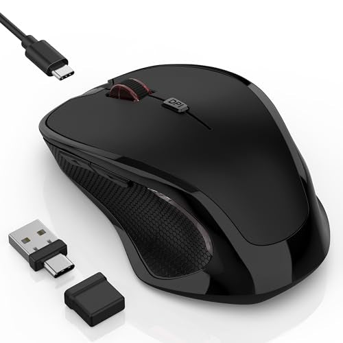 Wireless Bluetooth Mouse for Mac Pro MacBook Air, Rechargeable Mice with Jiggler Mouse, 3 Mode Switch Bluetooth 5.2/3.0 & 2.4G USB-A/USB-C Receiver, Optical Silent Mouse for iPad PC Laptop, Black - Image 2