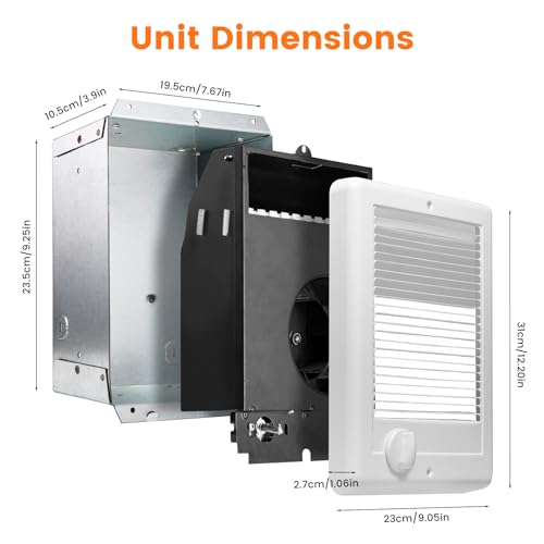 Electric Wall Heater for Indoor Use Complete Unit with Thermostat