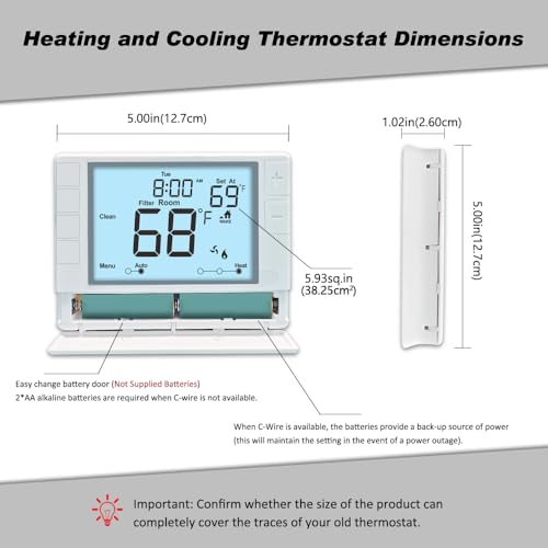 Programmable Thermostat, Thermostat for Home HVAC Systems,Multi-Stage, 2 Heat/2 Cool, White Backlight