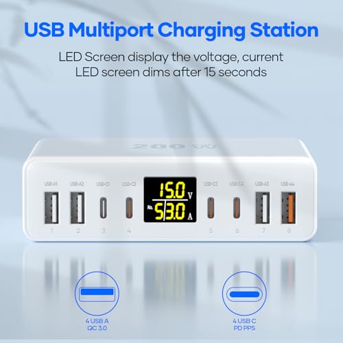 200W USB C Charger 8-Port with LED Display USB Charging Station - Image 4