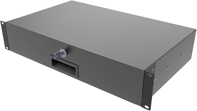 JINGCHENGMEI 2U Rack Drawer with Lock and Key, 19 Inch Rack Mount Server Cabinet Case, Sliding and Lockable Server Rack Drawer with Cable Management Holes, 10.8 inch Deep (2U10in)