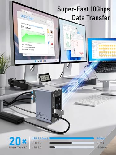 Lemorele Aluminum USB C Docking Station 2HDMI DP 4K 100W Gigabit LAN Hub - Image 3
