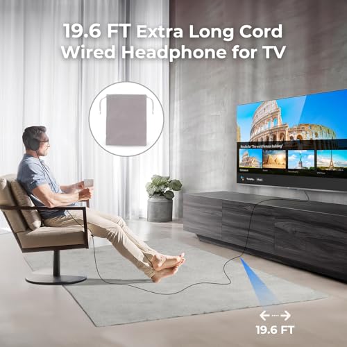 Long Cord TV Headphones for Seniors with Volume Control