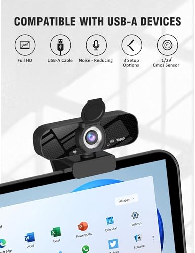 Tewiky Full HD Webcam with Built-in Microphone and Rotatable Tripod, 1080P Video and Wide Angle Camera, Privacy Cover, for Desktop PC or Laptop Computer - Image 7