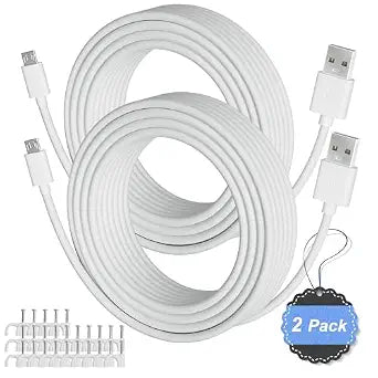 2-Pack 30FT USB to Micro USB Extension Power Cable, 21AWG Pure Copper White