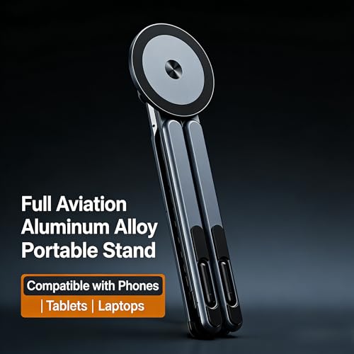 Foldable Laptop Stand, Portable Travel Workstation, Aerospace-Grade Aluminum, Multi-Purpose for Laptop, Tablet and Phone Holder, Stepless Angle Adjustment
