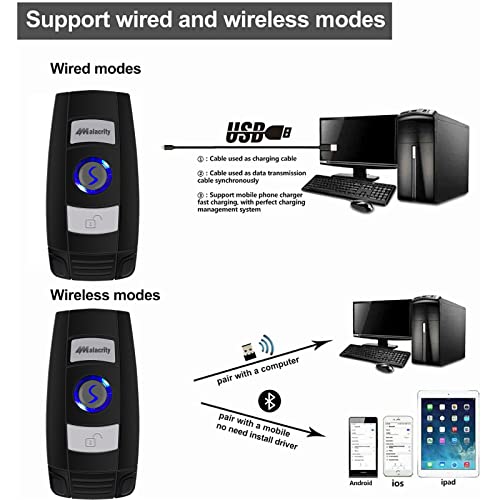 Alacrity Bluetooth Barcode Scanner, Portable Mini 1D Handheld Barcode Scanner 3-in-1 Bar Code Reader Scanner Scanning Work with Windows, Android, iOS, Tablets or Computers Able to Scan Codes on Screen