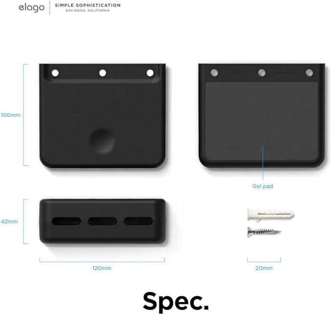 elago Universal Remote Holder Mount Compatible with Apple TV Remote and All Other Remote Controls - Adhesive Tape or Screw Mounting Options, Available Wired Charging [Large] [Black]