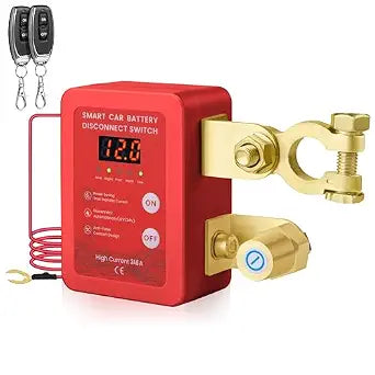 Automatic Power Cut-Off Switch, Kill Switch for car Battery 12V/24V Disconnect Switch with Voltage Display, Auto Disconnects Below 11.8V, 240A Rated Current, Remote Control (Red)