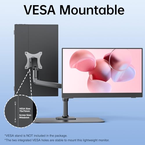 VisionOwl Portable Monitor 15.6 Inch 1080P FHD 85% sRGB Second Screen, USB-C HDMI HDR External Travel Monitor for Laptop MacBook PC PS5 Xbox, VESA Mountable, with Speakers, Cover Stand, Black
