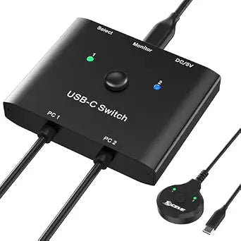 USB C Switch,USB C Switcher 2 Computers,Type C KVM Switch 8K@60Hz 4K@120Hz Video/10Gbps Data Transfer/100W Charging,Compatible with Thunderbolt Device,USB-C Cables Included