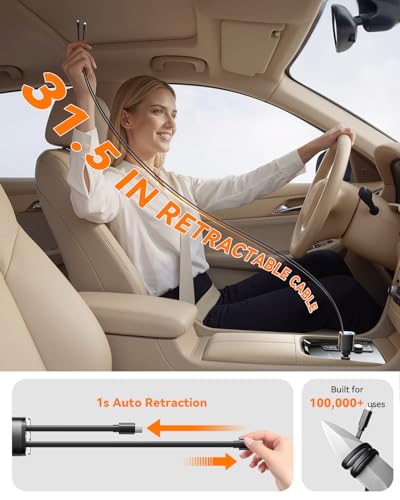 SUPERONE 90W Retractable Car Charger, Dual USB-C Cables Fast Charger Black