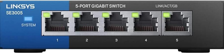 Linksys SE3005: 5-Port Gigabit Ethernet Unmanaged Switch, Computer Network, Auto-Sensing Ports Maximize Data Flow for up to 1,000 Mbps (Black, Blue) - Image 1
