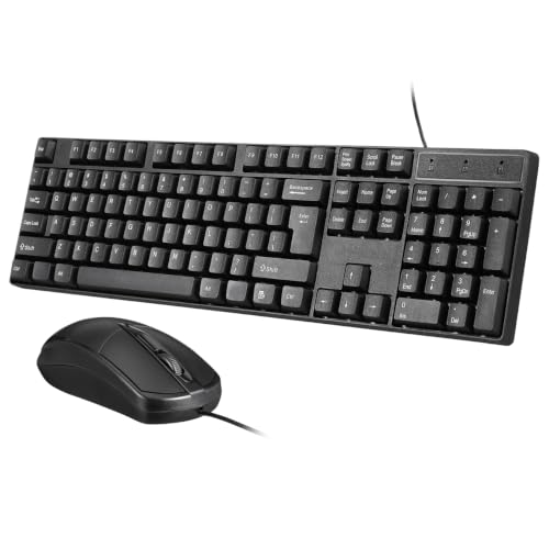 TEHAUX Wired Keyboard and Mouse Combo, Full Size 104-Key USB Keyboard