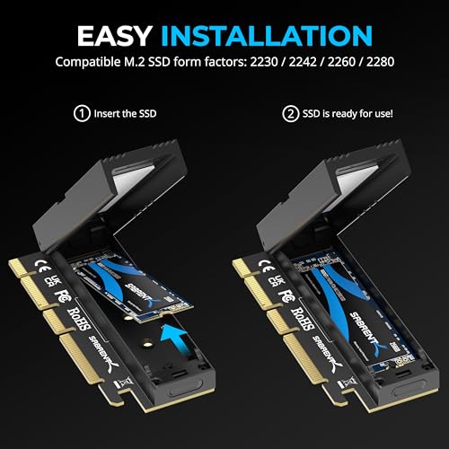 SABRENT M.2 NVMe SSD to PCIe x16 Adapter Card, Gen5, Heatsink