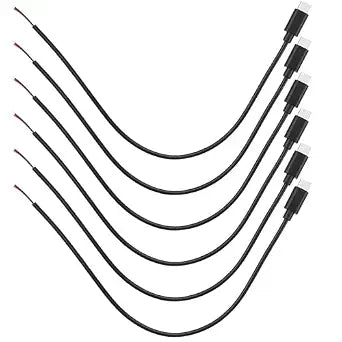 6 PCS USB Type-C Pigtail Cable Extension Power Cable USB C Pigtail 1FT 22AWG 2 Wires 5v 3a Black Power Cables Cord 2 Pin Bare Wire Open End Connector for DIY(Type C Male)