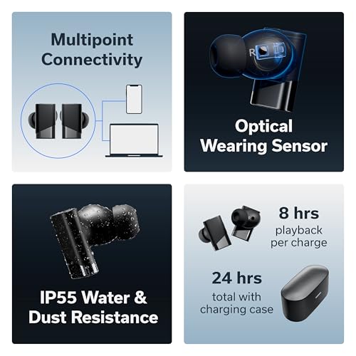 Status Pro X Wireless Earbuds, Triple Speaker Driver, Hi-Res Audio with LDAC, 52dB ANC, 6 Beamforming Mics with VoiceLoom AI for Clearest Calls (Black Alloy)