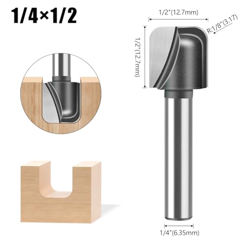 Bowl and Tray Router Bits with 1/4" Shank 5PCS Carbide Signmaking Carving Router Bit Set Radius:1/8",1/8" 5/32",1/4",1/4". (1/4" Shank)