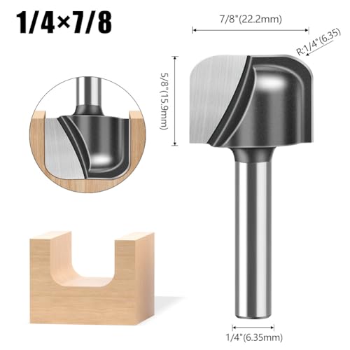 Bowl and Tray Router Bits with 1/4" Shank 5PCS Carbide Signmaking Carving Router Bit Set Radius:1/8",1/8" 5/32",1/4",1/4". (1/4" Shank)
