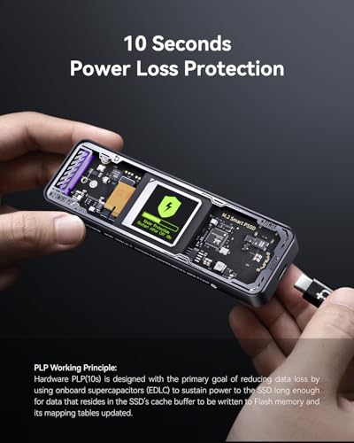 DOCKCASE Explorer Edition M.2 NVMe SSD Enclosure,Support 10s PLP Prevents Write Data Loss,USB 3.2 Gen 2 Type-C (10 Gbps), fits NVMe PCIe,Size 2230/2242/2260/2280,Support M-Key B+M Key UASP