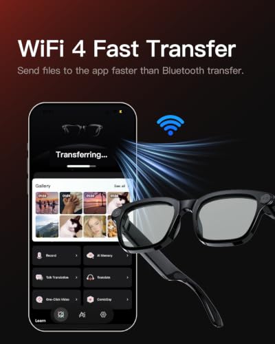 AI Smart Glasses with Camera, 4K POV Recording, Transparent Lens