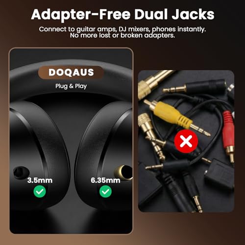 DOQAUS Studio Monitor Headphones, Professional Wired DJ Headphones Over Ear